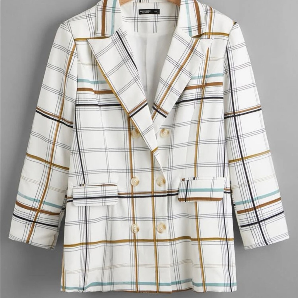 SHEIN Plus Size Plaid Blazer